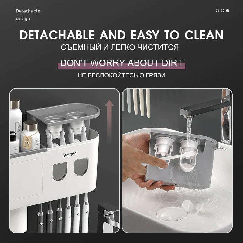 magnetic adsorption toothbrush holder waterproof storage box 2/3/4 cup toothpaste dispenser wall mounted bathroom accessories