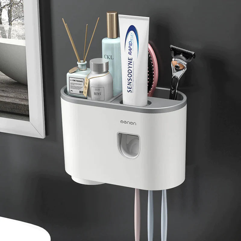 magnetic adsorption toothbrush holder waterproof storage box 2/3/4 cup toothpaste dispenser wall mounted bathroom accessories