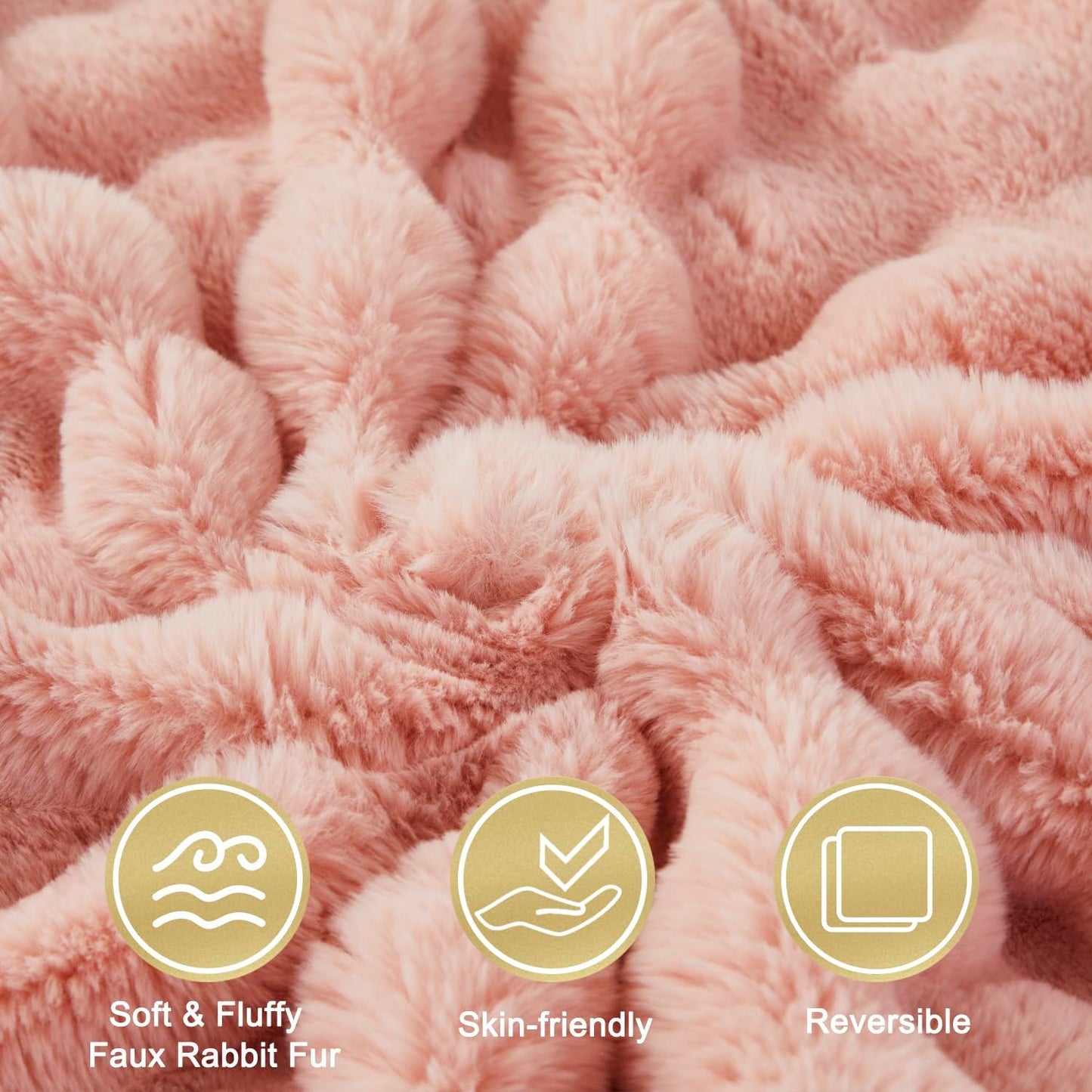 decorative soft fuzzy faux fur throw blanket for couch sofa 51''x63'', reversible plush warm fluffy blanket for bed chair, cute cozy thick bubble furry blanket for kids adults,blush pink