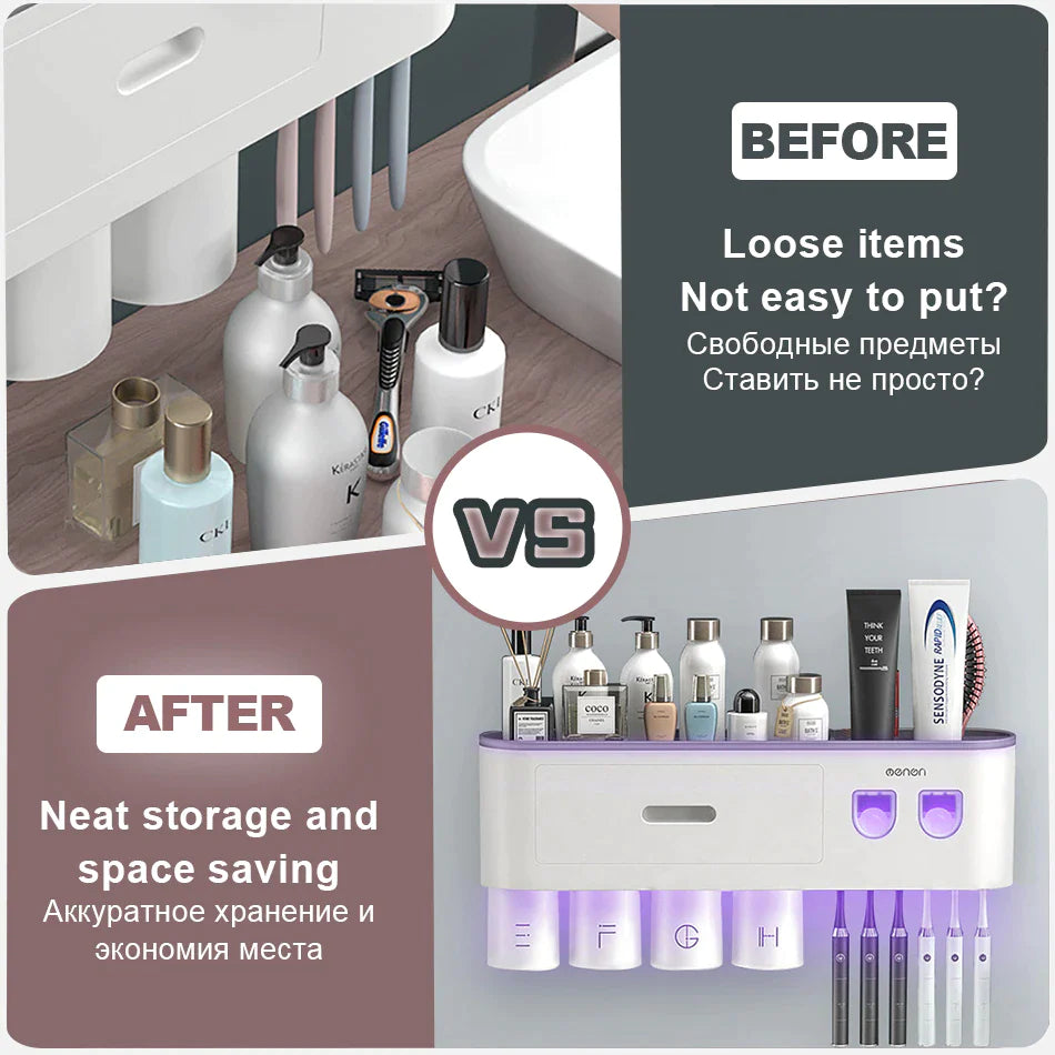 magnetic adsorption toothbrush holder waterproof storage box 2/3/4 cup toothpaste dispenser wall mounted bathroom accessories