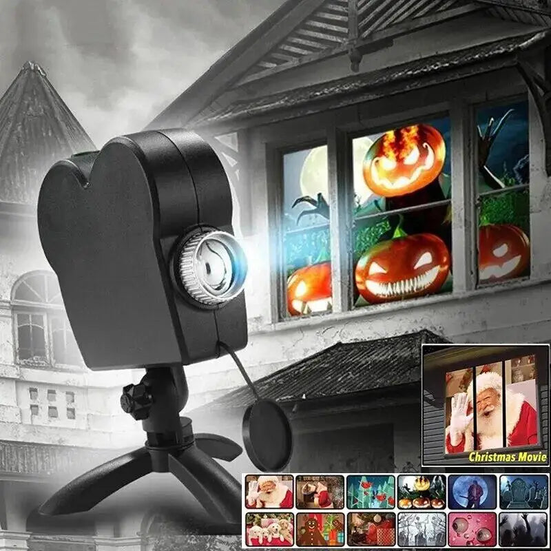 12 movies halloween holographic projection party lights led window wonderland projector stage light halloween christmas decor