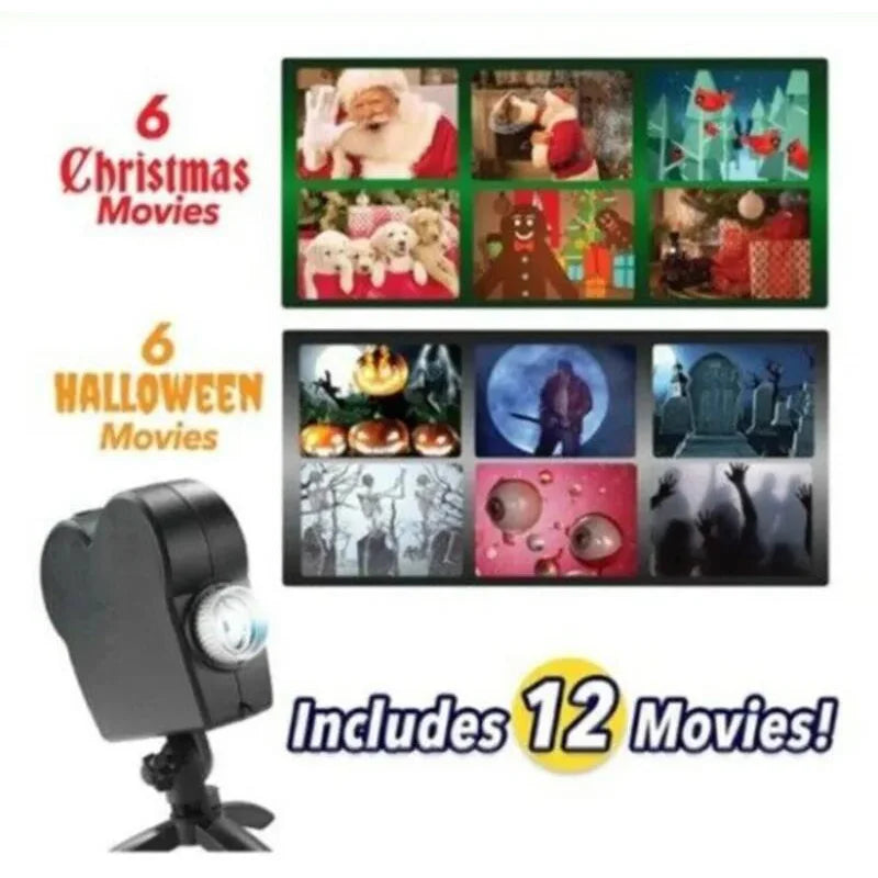 12 movies halloween holographic projection party lights led window wonderland projector stage light halloween christmas decor