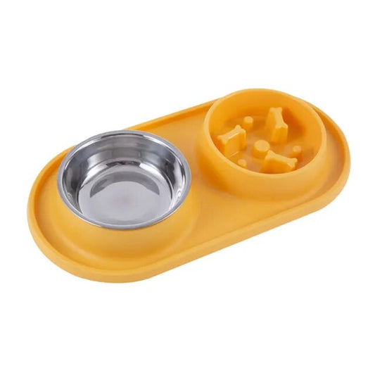 Double Bowl Feeders Anti-Ant Anti-Overturning Silicone Anti-Choke Bowl Slow Food Pet Slow Food Stainless Steel Dog Basin