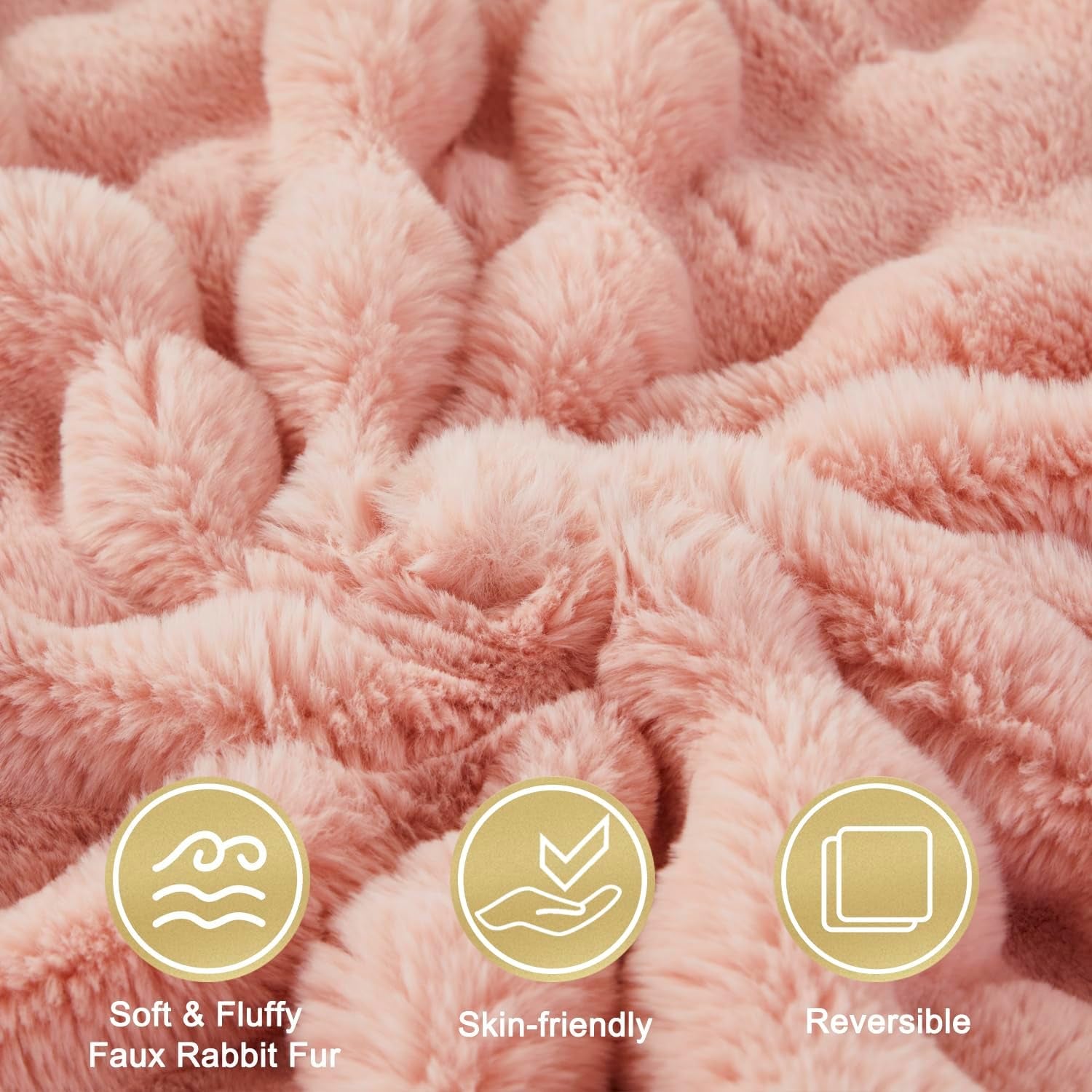Decorative Soft Fuzzy Faux Fur Throw Blanket for Couch Sofa 51''X63'', Reversible Plush Warm Fluffy Blanket for Bed Chair, Cute Cozy Thick Bubble Furry Blanket for Kids Adults,Blush Pink