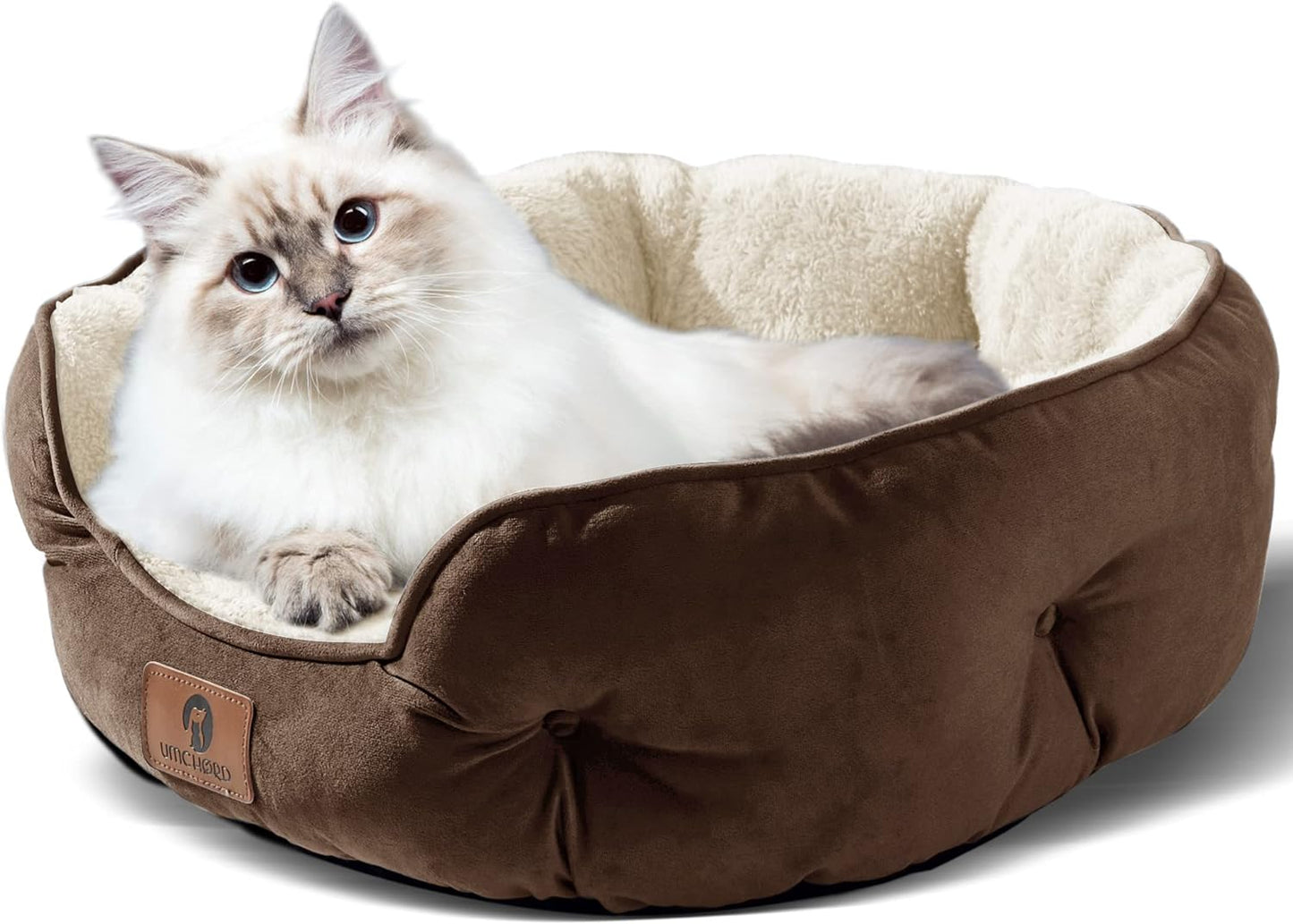 small dog bed for small dogs, cat beds for indoor cats, pet bed for puppy and kitty, extra soft & machine washable with anti-slip & water-resistant oxford bottom, brown, 20 inches